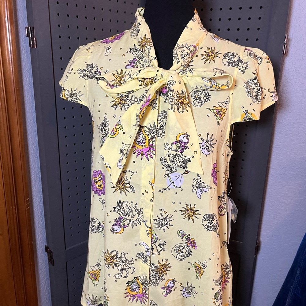 Modcloth Zodiac Symbol Patterned Rayon Blouse